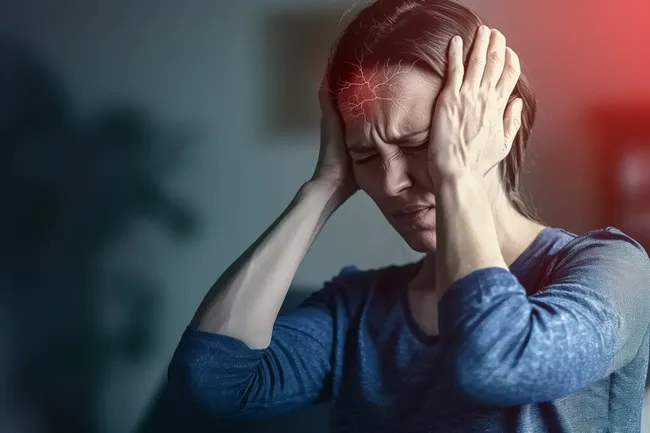 Frau mit Migränekopfschmerzen