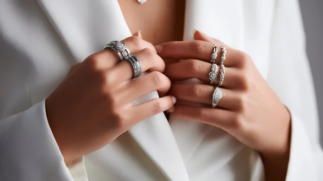 Frau mit modernen Schmuckstücken und Texturen