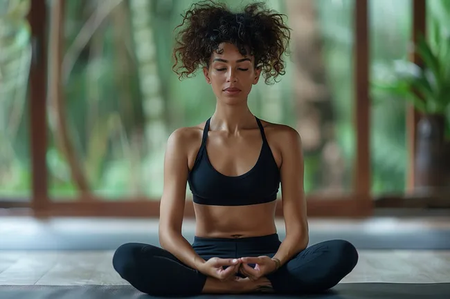 Frau praktiziert Yoga in der Natur