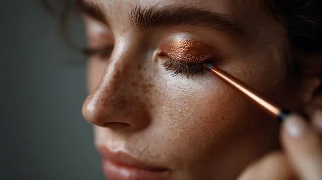 Frau wendet kupferfarbenen Lidschatten an