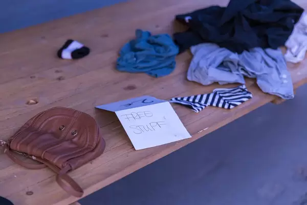 Free stuff on a wooden bench