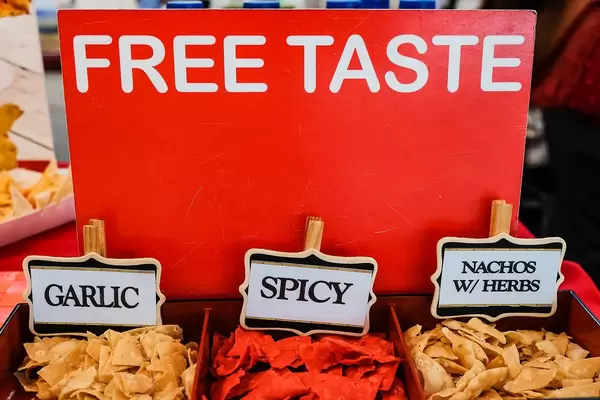 Free taste of different flavored nachos