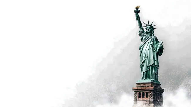 Freiheitsstatue im Nebel auf Liberty Island