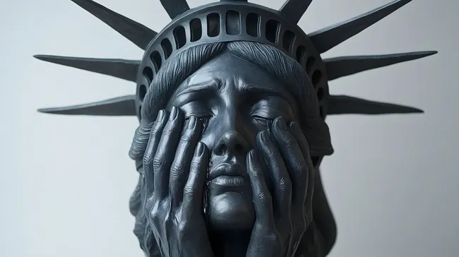 Freiheitsstatue mit verhülltem Gesicht - Symbol des Wandels