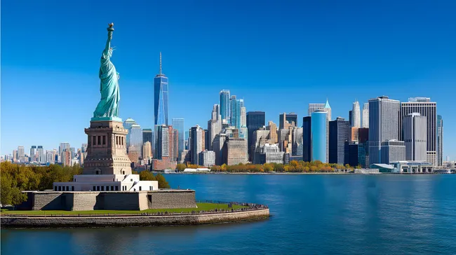 Freiheitsstatue vor Skyline von New York City