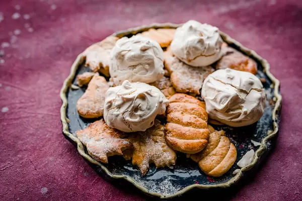 French Meringue Cookies With Honey Gingerbread Cookies.jpg