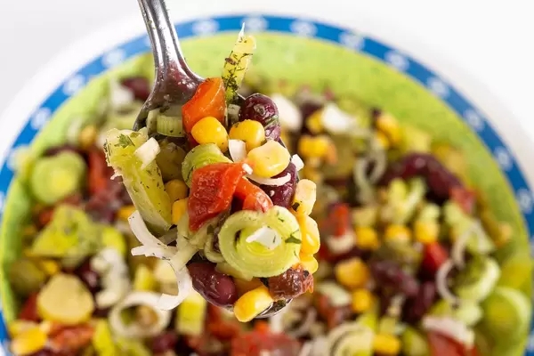 Fresh and healthy corn and beans salad in the bowl