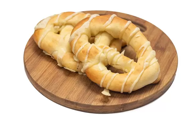 Fresh bakery Pretzels on the kitchen board
