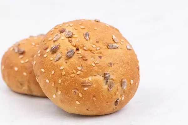 Fresh Buns above white background with copy space