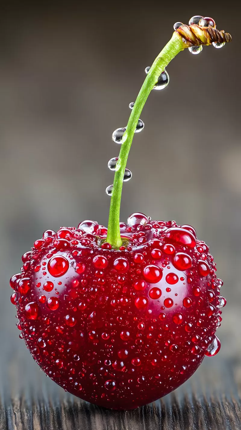 Fresh Cherry Macro with Water Droplets Closeup