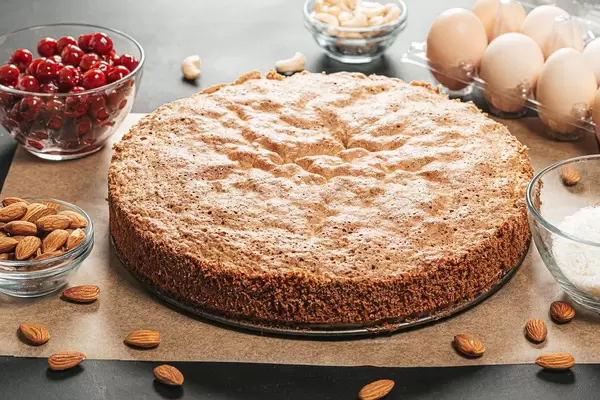 Fresh chocolate sponge cake with cake ingredients