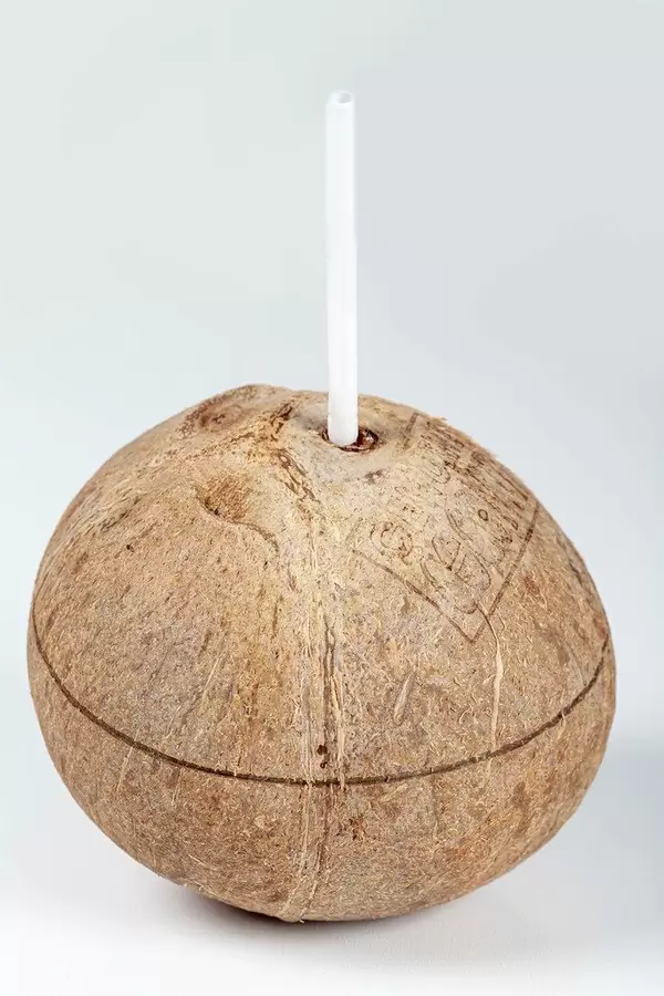 Fresh coconut with drinking straw