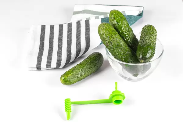 Fresh cucumbers and vegetable spiral cutter
