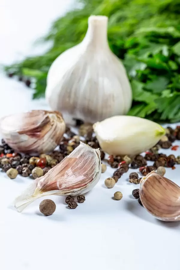 Fresh garlic, pepper mixture and fresh herbs