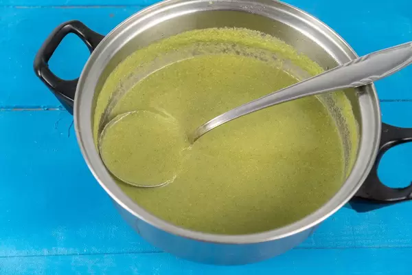Fresh Green Broccoli soup in the pot