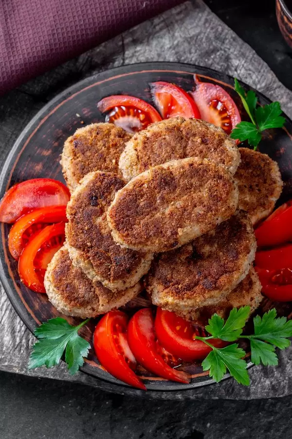 Fresh homemade cutlets. Top view