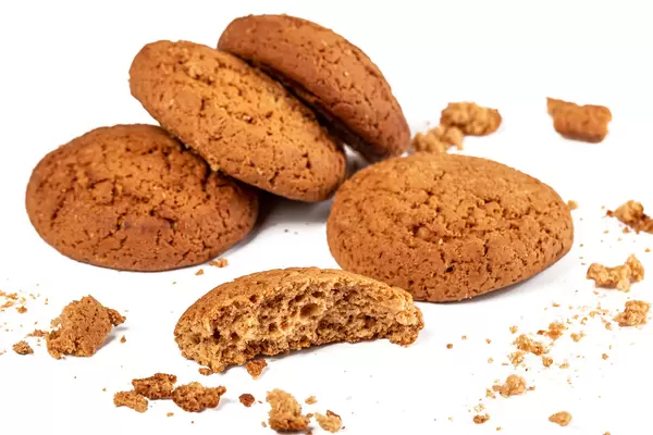 Fresh oatmeal cookies on a white background