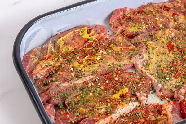 Fresh raw Beef spiced and prepared for baking