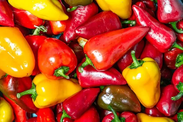 Fresh ripe red and yellow bell pepper background (Flip 2019)