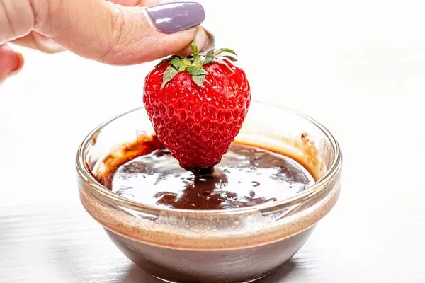 Fresh ripe strawberries with chocolate