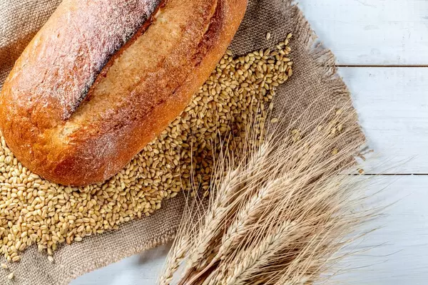 Fresh rye bread with spikelet and wheat