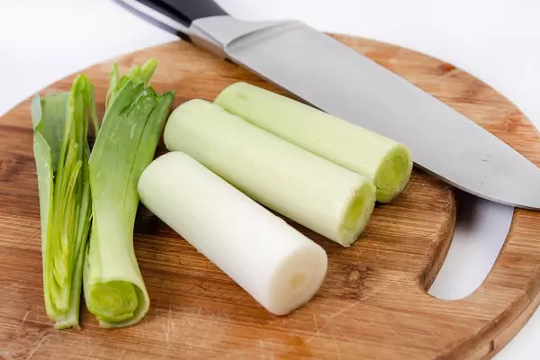 Fresh sliced Leek on the wooden board (Flip 2019)