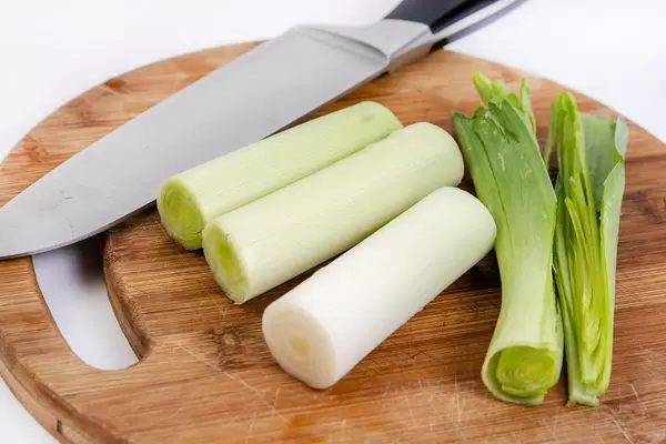 Fresh sliced Leek on the wooden board