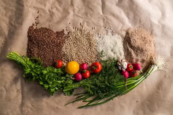 Fresh vegetables and croups. Useful and healthy eating (Flip 2019)