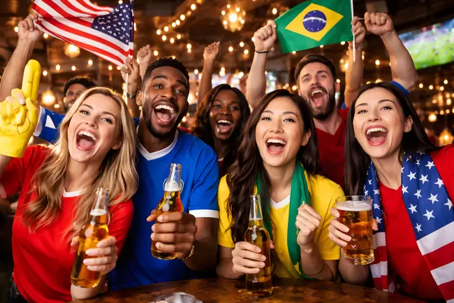Freudige Fußballfans feiern Weltmeisterschaft