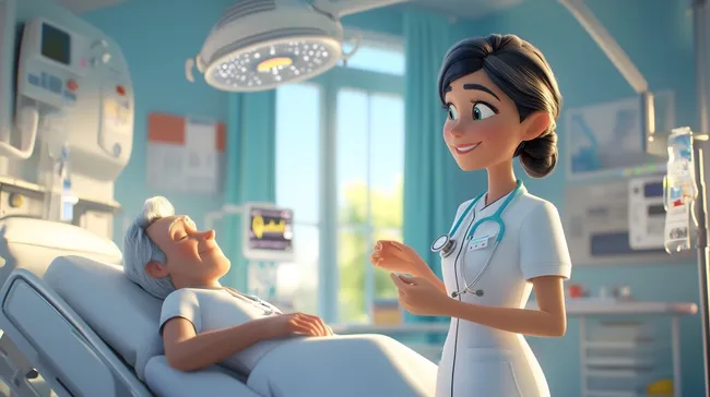 Freundliche Ärztin behandelt lächelnde Patientin im Krankenzimmer