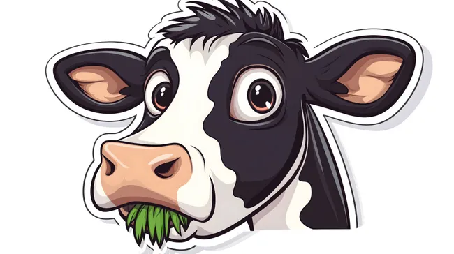 Freundliche Cartoon-Kuh mit Gras im Maul