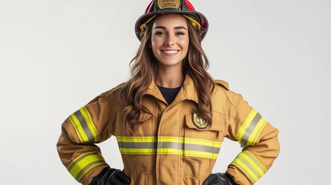 Freundliche Feuerwehrfrau in Einsatzuniform