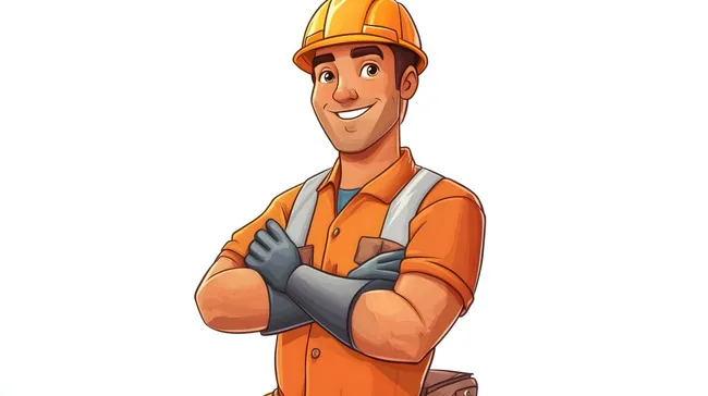 Freundlicher Bauarbeiter in orangefarbener Schutzausrüstung