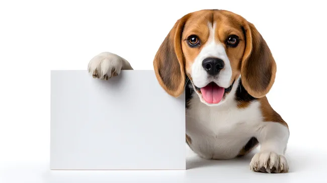 Freundlicher Beagle-Hund mit leerem Schild