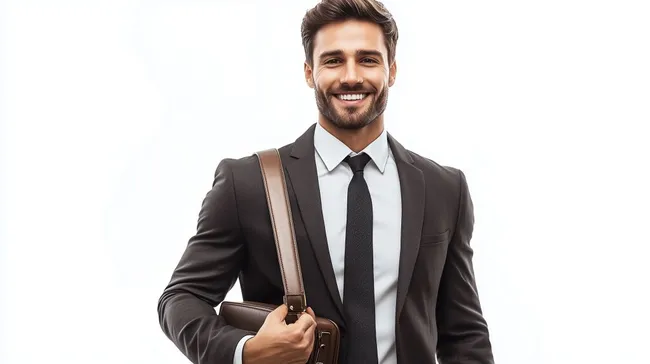 Freundlicher Geschäftsmann mit Aktenkoffer