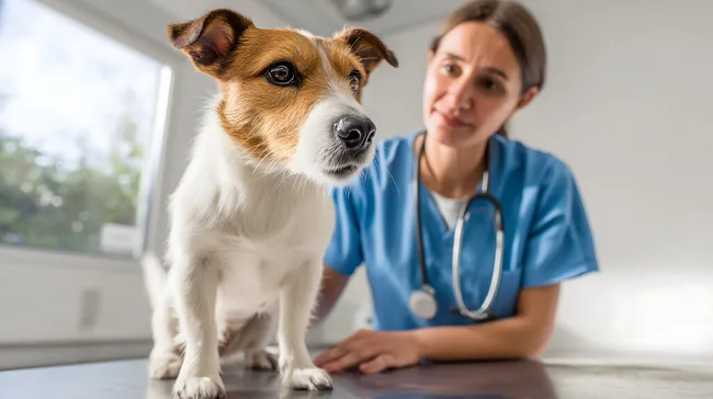 Freundlicher Hund bei tierärztlicher Untersuchung