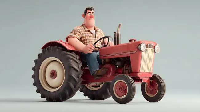 Freundlicher Landwirt fährt roten Traktor