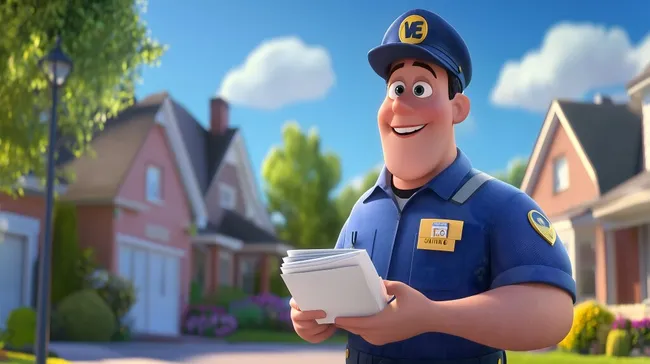 Freundlicher Postbote liefert Post in Nachbarschaft