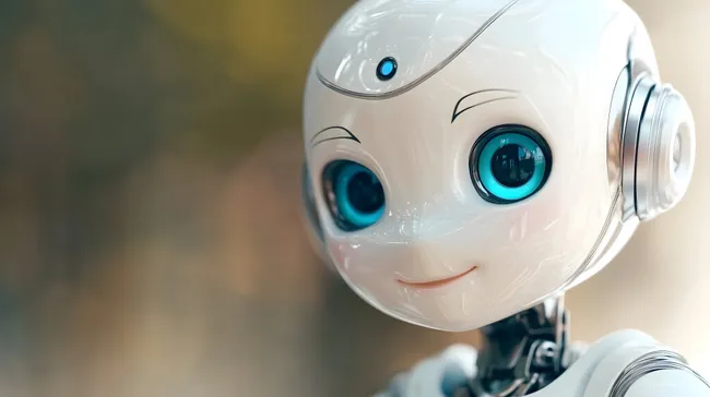 Freundlicher Roboterkopf mit blauen Augen