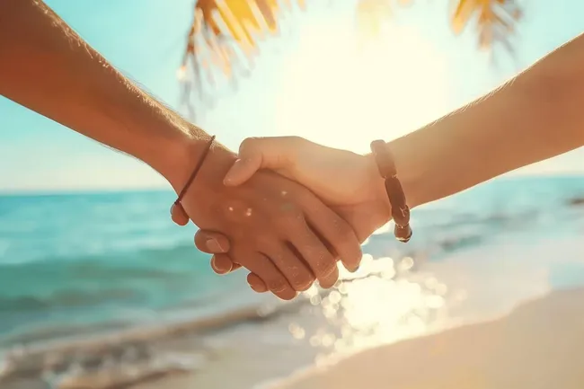 Freundliches Handschütteln am Strand