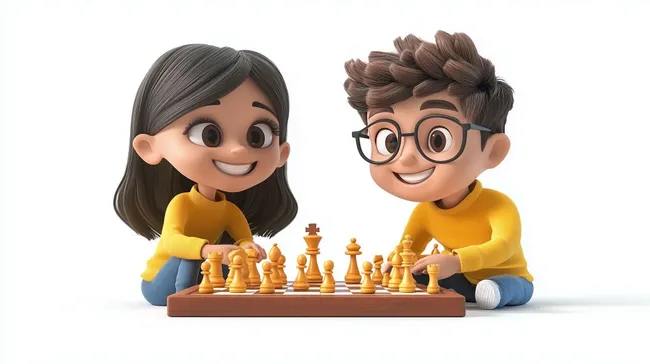 Freundliches Kinderpaar beim Schachspiel