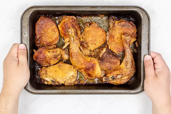 Fried Chicken and Pork Meat in the baking tray