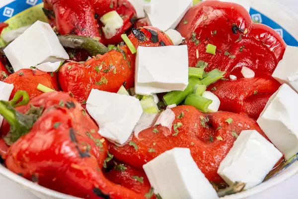 Fried Red Paprika and white Cheese