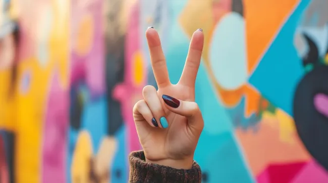 Friedenszeichen vor farbiger Graffitiwand