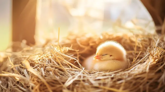 Friedliche Entenbabys in weichem Stroh