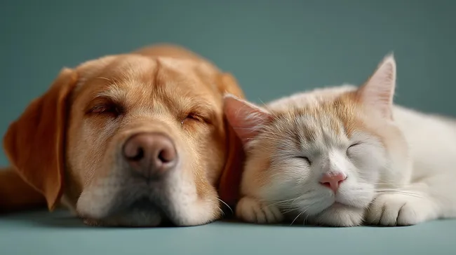 Friedliche Haustierfreunde schlafen zusammen