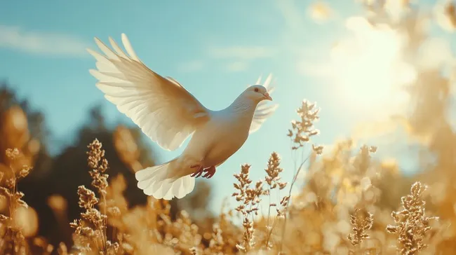 Friedliche Taube in goldener Landschaft