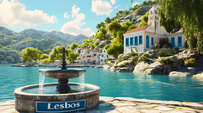 Friedlicher Dorfblick auf griechischer Insel Lesbos