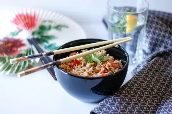Fries Rice  in a Black Bowl