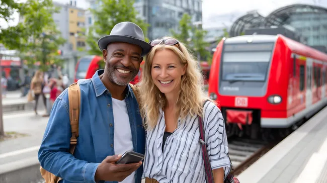 Frisch angereiste Touristen am Bahnsteig beobachten